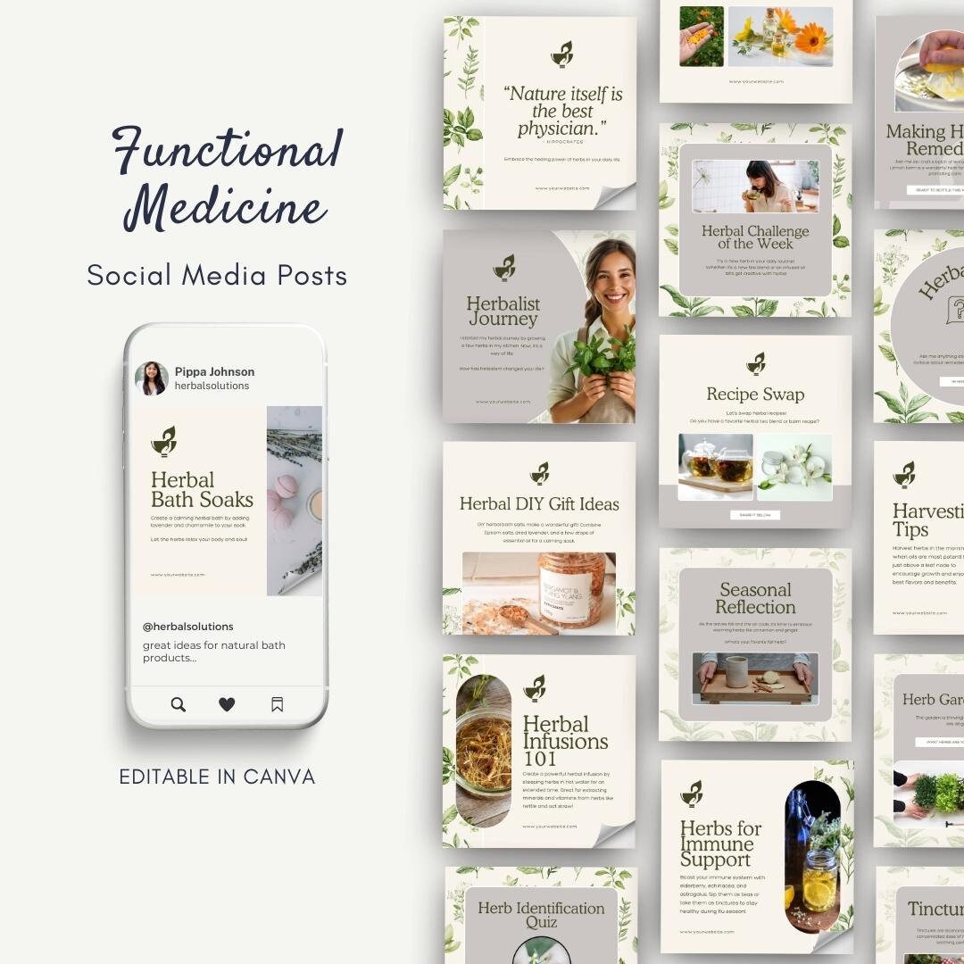 50 Herbal Wellness Social Media Templates | Editable Canva Designs ...