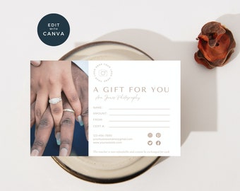 Gift Certificate Template, Editable Wedding Photography Gift Certificate, Canva, Photographer Gift Voucher, Photography Gift Card, Brown