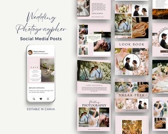 Photographer Instagram Post Template | 50 Wedding Photography Instagram Templates | Canva Social Media Templates, Blush Modern Pink Brand
