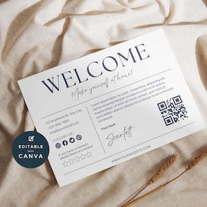 Airbnb Welcome Card with Canva, VRBO Host Hello, Editable Rental Template, Visitor Greeting, Customize Guest Thanks, Vacation Home, AB02
