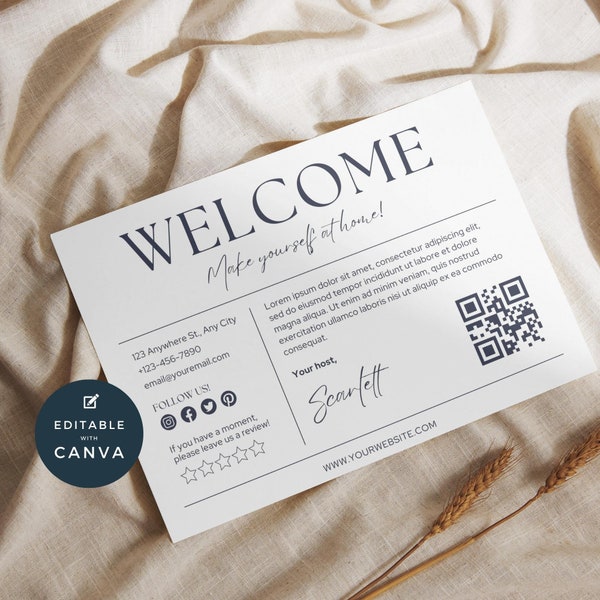 Tarjeta de bienvenida de Airbnb con Canva, Hola del anfitrión VRBO, Plantilla de alquiler editable, Saludo del visitante, Personalizar agradecimiento del huésped, Casa de vacaciones, AB02