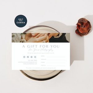 Gift Certificate Template, Editable Wedding Photography Gift Certificate, Canva, Photographer Gift Voucher, Photography Gift Card, Gray