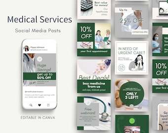Medical Instagram Templates, Healthcare Social Media, Medicine Doctor Nurse Physician Services, Doctor Instagram, Medical Rep Sales, Green