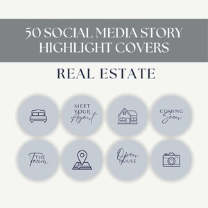 50 Realtor Instagram Highlight Covers, Social Media Icons, Branding Cover, IG Highlights, Real Estate Stories, Instagram Story | Gray