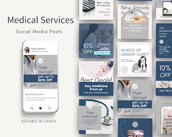 Medical Instagram Templates, Healthcare Social Media, Medicine Doctor Nurse Physician Services, Doctor Instagram, Medical Rep Sales, Blue