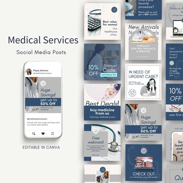 Medical Instagram Templates, Healthcare Social Media, Medicine Doctor Nurse Physician Services, Doctor Instagram, Medical Rep Sales, Blue