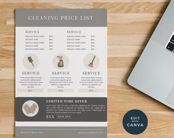 House Cleaning Price List Template | Editable Service Menu | Cleaner Pricing Sheet (Canva Download)
