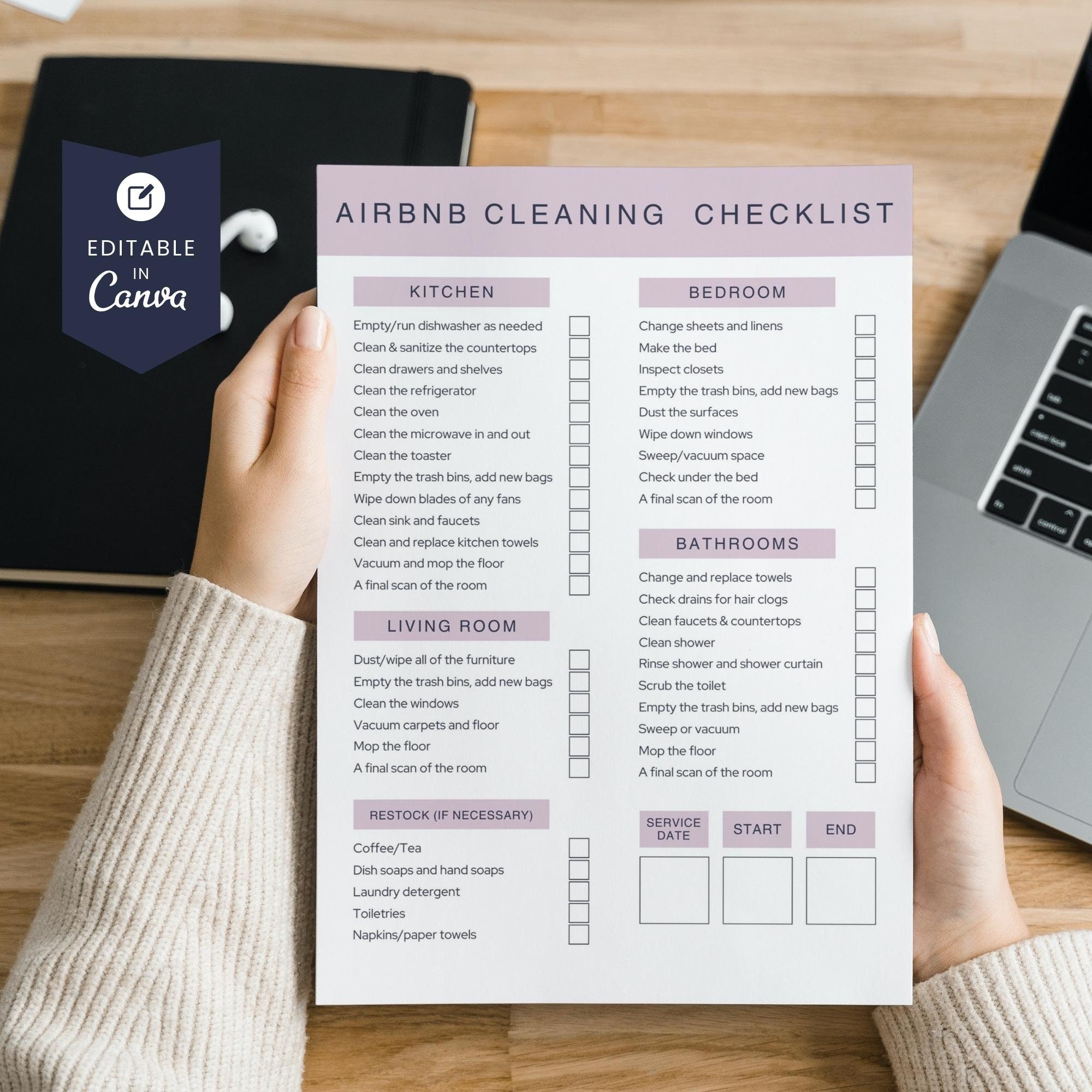 Airbnb Cleaning Checklist, Editable Housekeeping Planner, Air BNB Clean