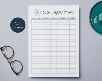 Salon Appointment Tracker | Client Service Record Sheet | Printable Customer Appointments | Nail Tech Beauty Salon Makeup Lash Session Blue