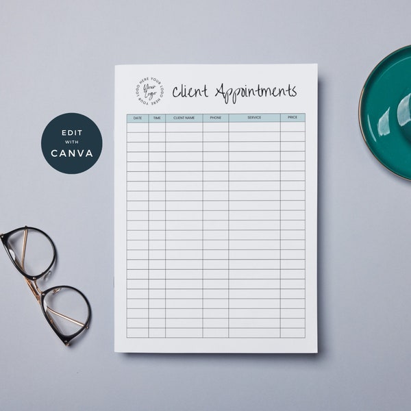 Salon Appointment Tracker | Client Service Record Sheet | Printable Customer Appointments | Nail Tech Beauty Salon Makeup Lash Session Blue