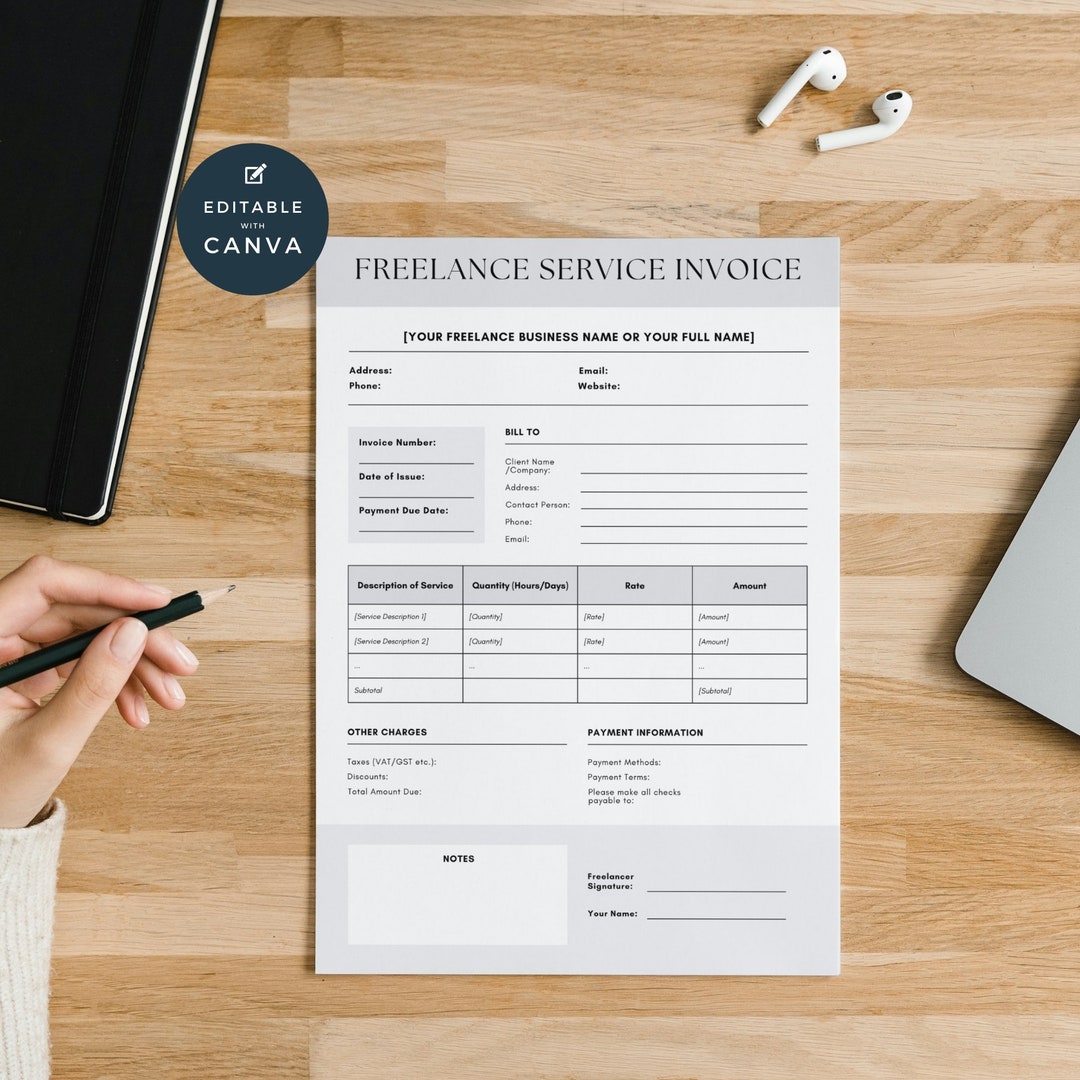 Editable Invoice Template, Professional Freelance Service Contract