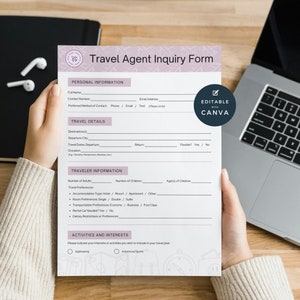 Travel Inquiry Template for Agents | Travel Inquiry Form | Travel Agent Customer Information Forms | Client Intake Form | Booking Info Sheet