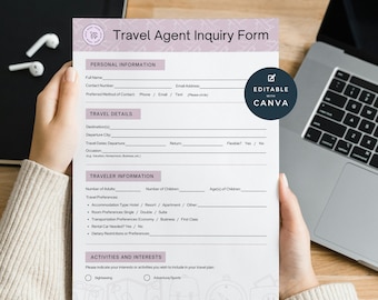 Travel Inquiry Template for Agents | Travel Inquiry Form | Travel Agent Customer Information Forms | Client Intake Form | Booking Info Sheet
