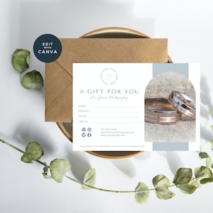 Gift Certificate Template, Editable Wedding Photography Gift Certificate, Canva, Photographer Gift Voucher, Photography Gift Card, Blue