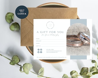 Gift Certificate Template, Editable Wedding Photography Gift Certificate, Canva, Photographer Gift Voucher, Photography Gift Card, Blue