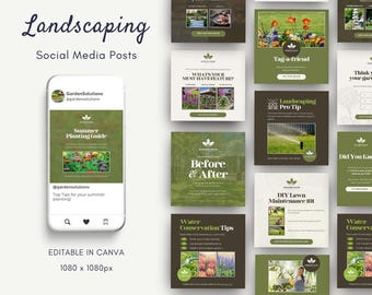 Landscaping & Lawn Care Instagram Post Templates for Canva | Yard Services Instagram Templates | Landscape and Hardscaping Social Media