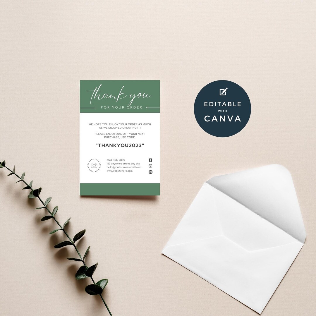 Green Business Thank You Insert Card | Editable in Canva | Template ...