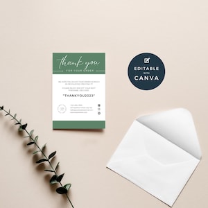 Green Business Thank You Insert card | Editable in Canva | Template Modern Simple Insert Note Packaging Thank You For Your Order Add Logo