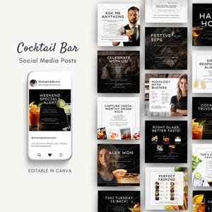 Cocktail Bar Instagram Template, Mixologists, Bartenders, Cocktails, Restaurant, Pub, Food & Beverage, Hospitality, Canva Social Media Post