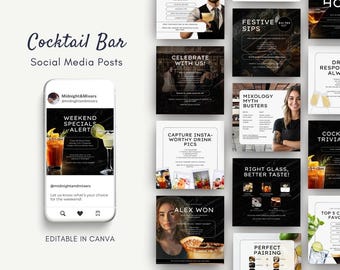 Cocktail Bar Instagram Template, Mixologists, Bartenders, Cocktails, Restaurant, Pub, Food & Beverage, Hospitality, Canva Social Media Post