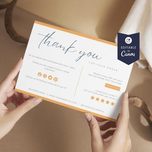 Small Business Thank You Card Template,Editable Thanks For Your Purchase,Printable Package Insert, Appreciation Notes, Packaging Note,Orange
