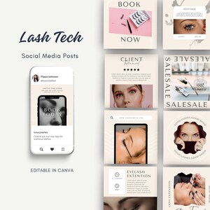 Lash Tech Instagram Posts, Eyelash Artist Branding, 50 Lash Extensions Posts, Social Media Salon, Canva Templates, Neutral Luxury IG Story
