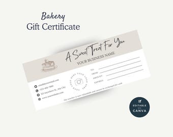 Editable Bakery Gift Certificate Template: Canva Printable (Instant Access)