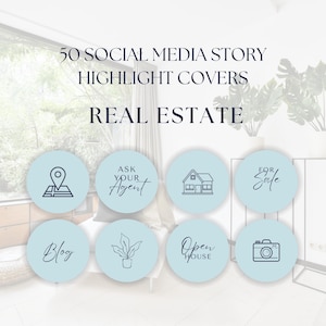 50 Realtor Instagram Highlight Covers, Social Media Icons, Realtor Branding, IG Highlights, Real Estate Branding, Instagram Story Cover Blue