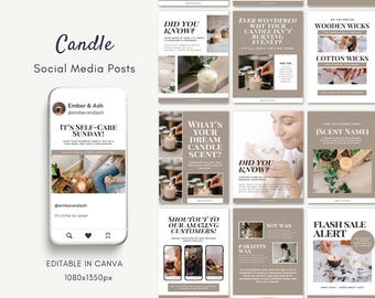 Candle Instagram Post Template | Social Media Bundle Candle Businesses | Candle Business Template | Candlemaker Instagram Posts (1080x1350)
