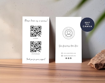QR Code Leave Us A Review Us Business Card Canva Template, DIY Google Facebook Scannable Business Thank You Card 2x3.5" Like & Connect