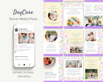 Day Care, Nurseries, Childcare, Pre-school, Kids school, Kindergarten, Child development, Montessori Social Media Canva Instagram templates