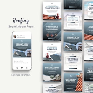 Roofing Home Improvement Construction Gutter Business Editable Canva Instagram Facebook Social Media Posts Templates Kit Bundle for Roofers