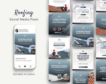 Roofing Home Improvement Construction Gutter Business Editable Canva Instagram Facebook Social Media Posts Templates Kit Bundle for Roofers