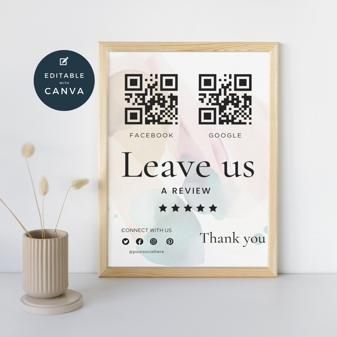Ask for Review QR Code Sign Template, Google Sign, Facebook, Review Us ...