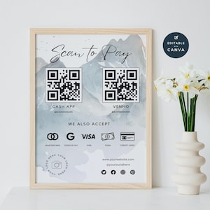 Scan to Pay Template Canva | Editable QR Code Table Sign | Printable Small Business Payment | PayPal CashApp Card | Craft Fair Venmo | SP08
