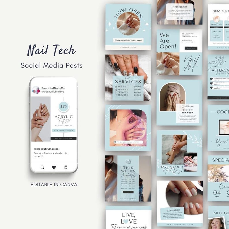 Nail Salon Instagram Post Templates | Nail Social Media | Esthetician ...