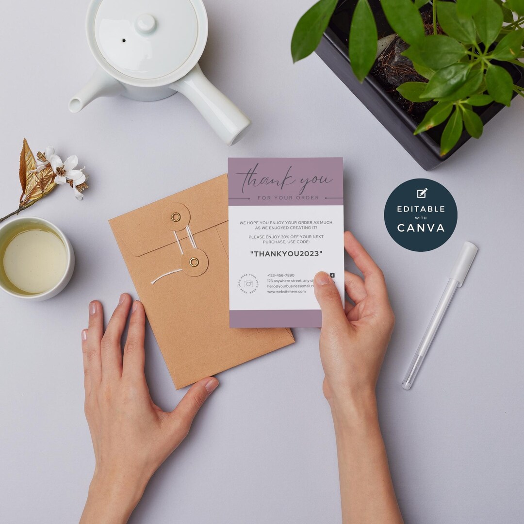 Dark Pink Business Thank You Insert Card | Editable in Canva, Template ...