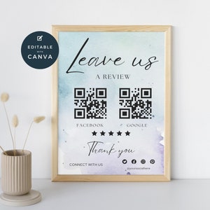Ask For Review QR Code Sign Template, Google Sign, Facebook, Review Us Request, Review Purchase Request Canva | Scan to Review | Blue Ink