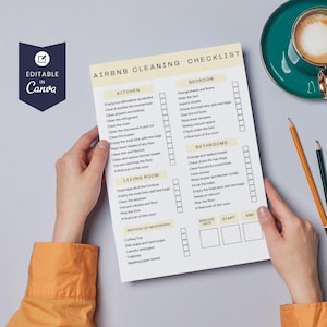 Rental Cleaning Checklist, Editable Housekeeping Planner, Airbnb Clean Schedule, House Chores Routine, Vacation Cleaner Yellow