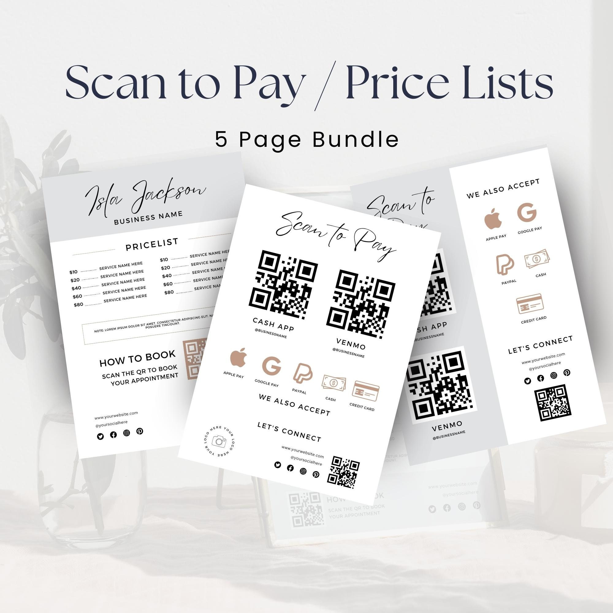 Scan to Pay and Price List Template Canva, Editable QR Code Template ...