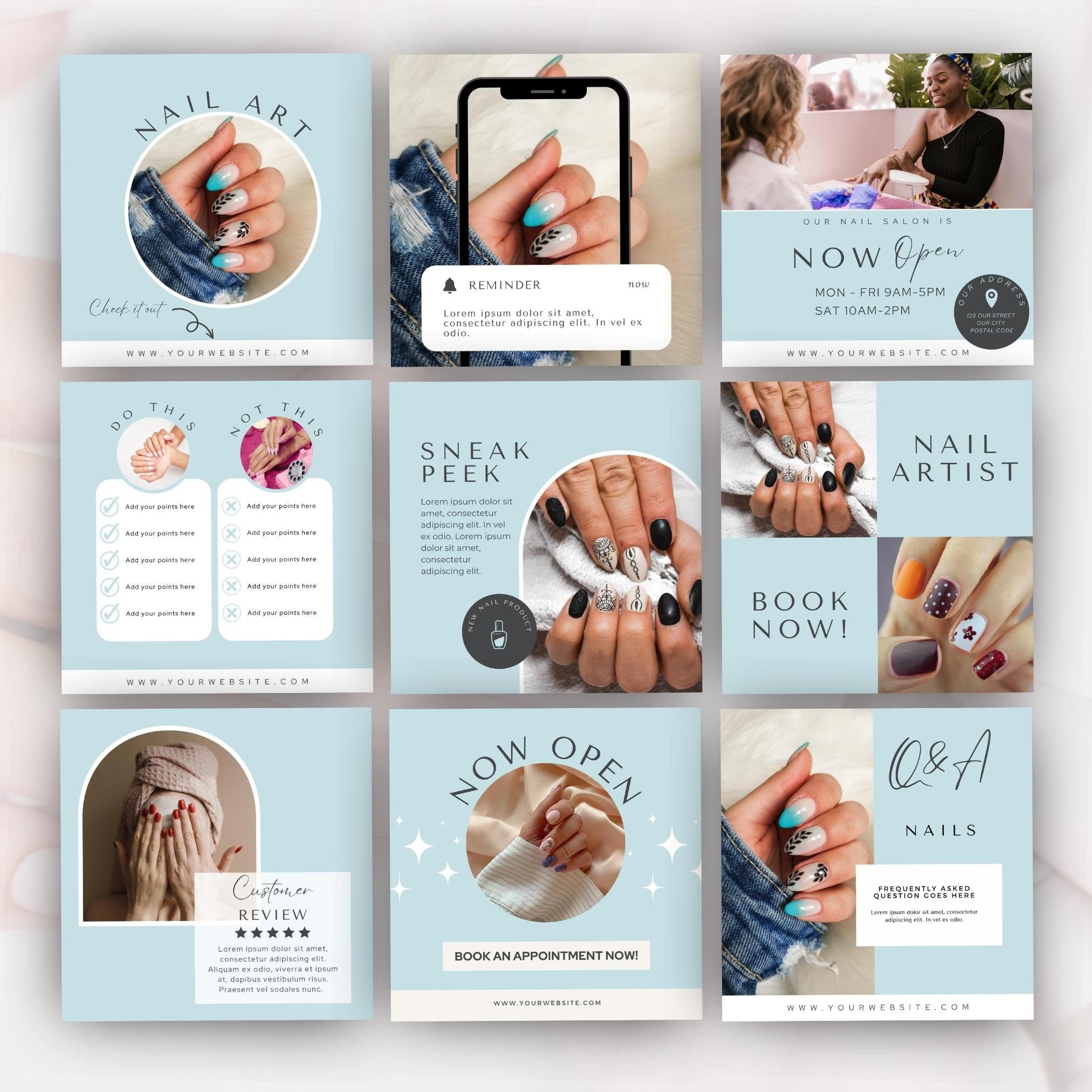 Nail Salon Instagram Post Templates Nail Social Media Esthetician Care ...