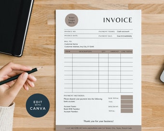 Invoice Template Editable, Small Business Custom Order Form Printable, Invoice Form, Modern Invoice, Instant Download, 004-01, Brown