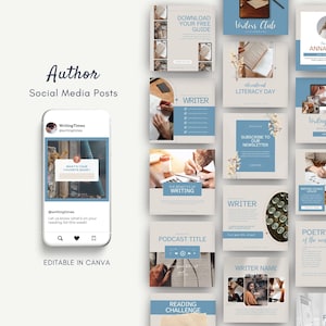 Social Media Templates for Authors, Canva Templates for Instagram Post for Book Launch and Promo, Novel Writer Bookstagram Aesthetic IG Feed