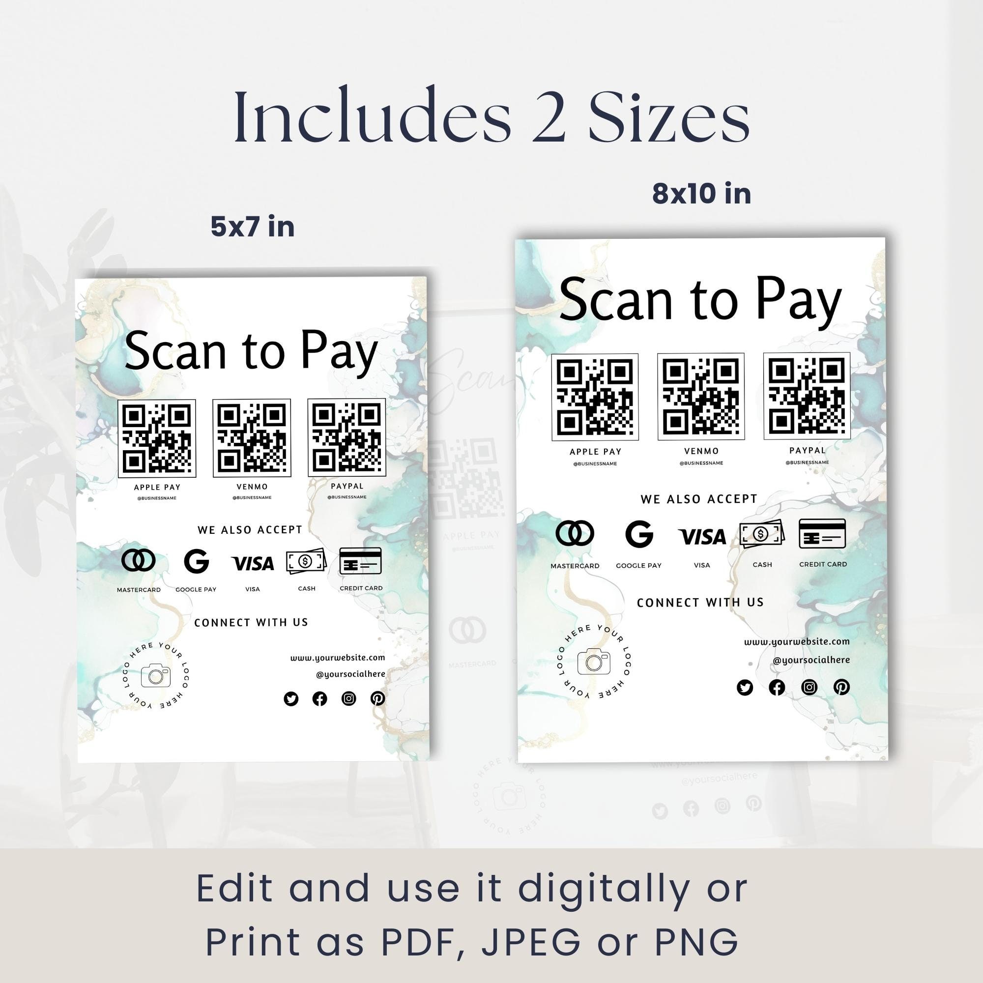 Scan to Pay Template Canva Editable QR Code Table Sign Printable Small ...