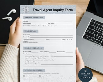 Travel Inquiry Template for Agents | Travel Inquiry Form | Travel Agent Customer Information Forms | Client Intake Form | Booking Info Sheet