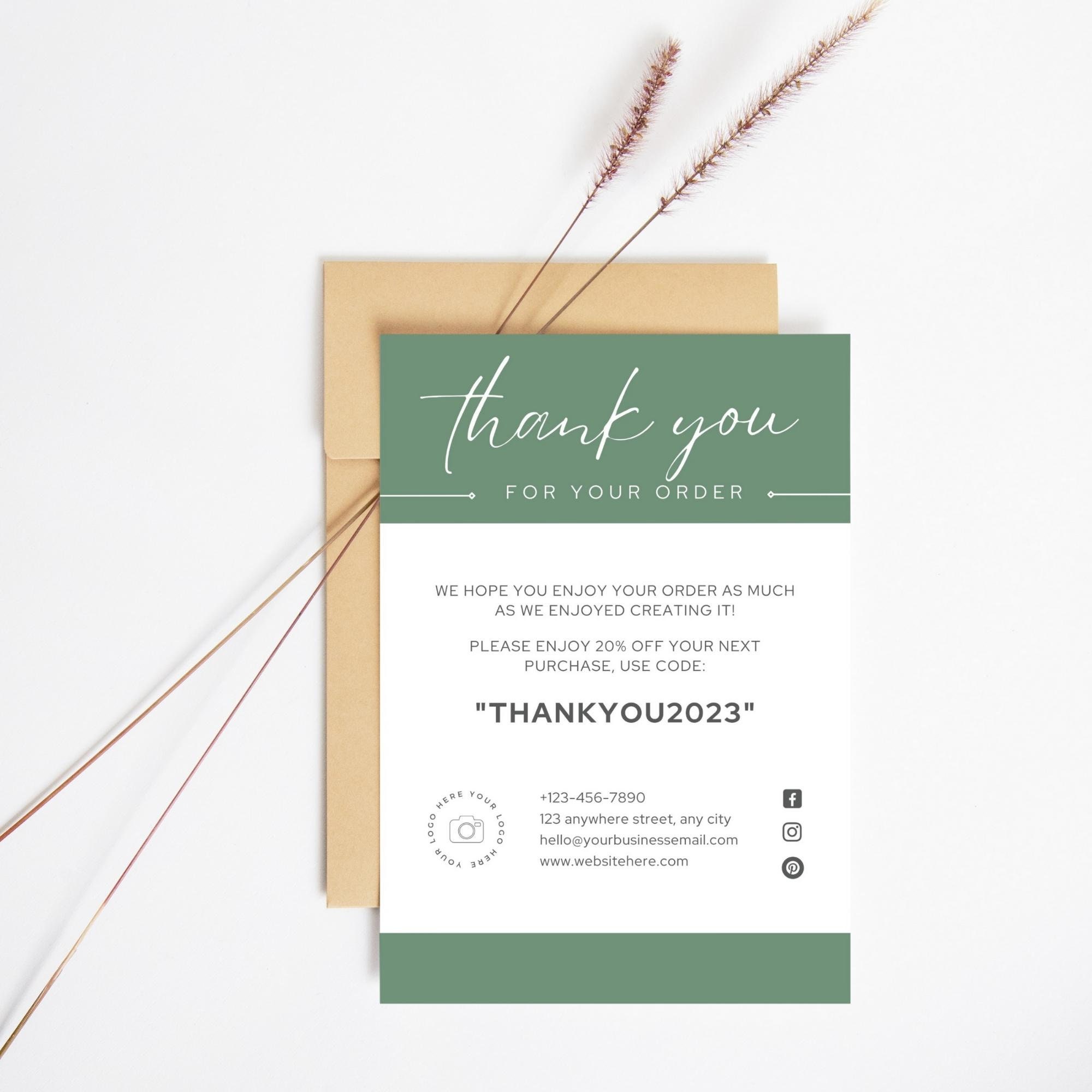 Green Business Thank You Insert Card | Editable in Canva | Template ...