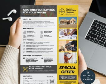 Contractor Flyer | Home Office Renovation Construction Service | Repairing Works | Interior Design Works | House Construction and Building