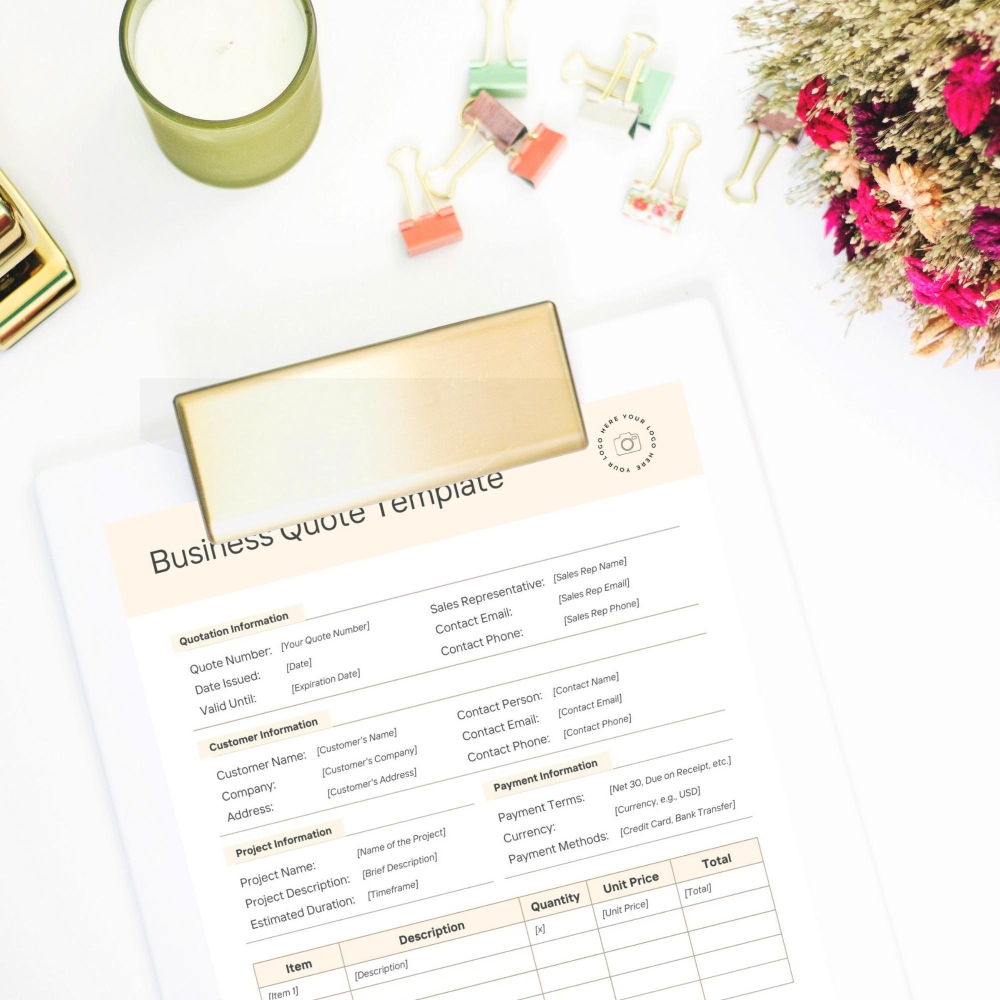 Business Quote Template | Estimate Work Form | Job Breakdown | Editable ...