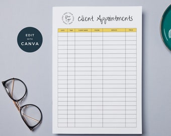 Salon Appointment Tracker | Client Service Record Sheet | Printable Customer Appointments |Nail Tech Beauty Salon Makeup Lash Session Yellow
