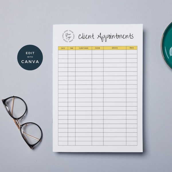 Salon Appointment Tracker | Client Service Record Sheet | Printable Customer Appointments |Nail Tech Beauty Salon Makeup Lash Session Yellow